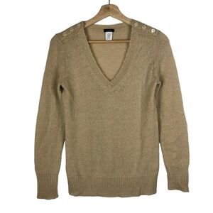 J. Crew Y2K Mohair Tan Light Brown Button Shoulder Sweater XS